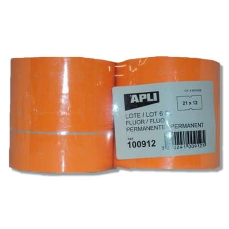 Apli Etiquetas para Etiquetadora de Precios Naranja 21x12mm Pack de 6 Rollos